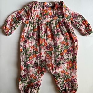 Angel Dear Pink Muslin Floral Kids Footie 3-6 months